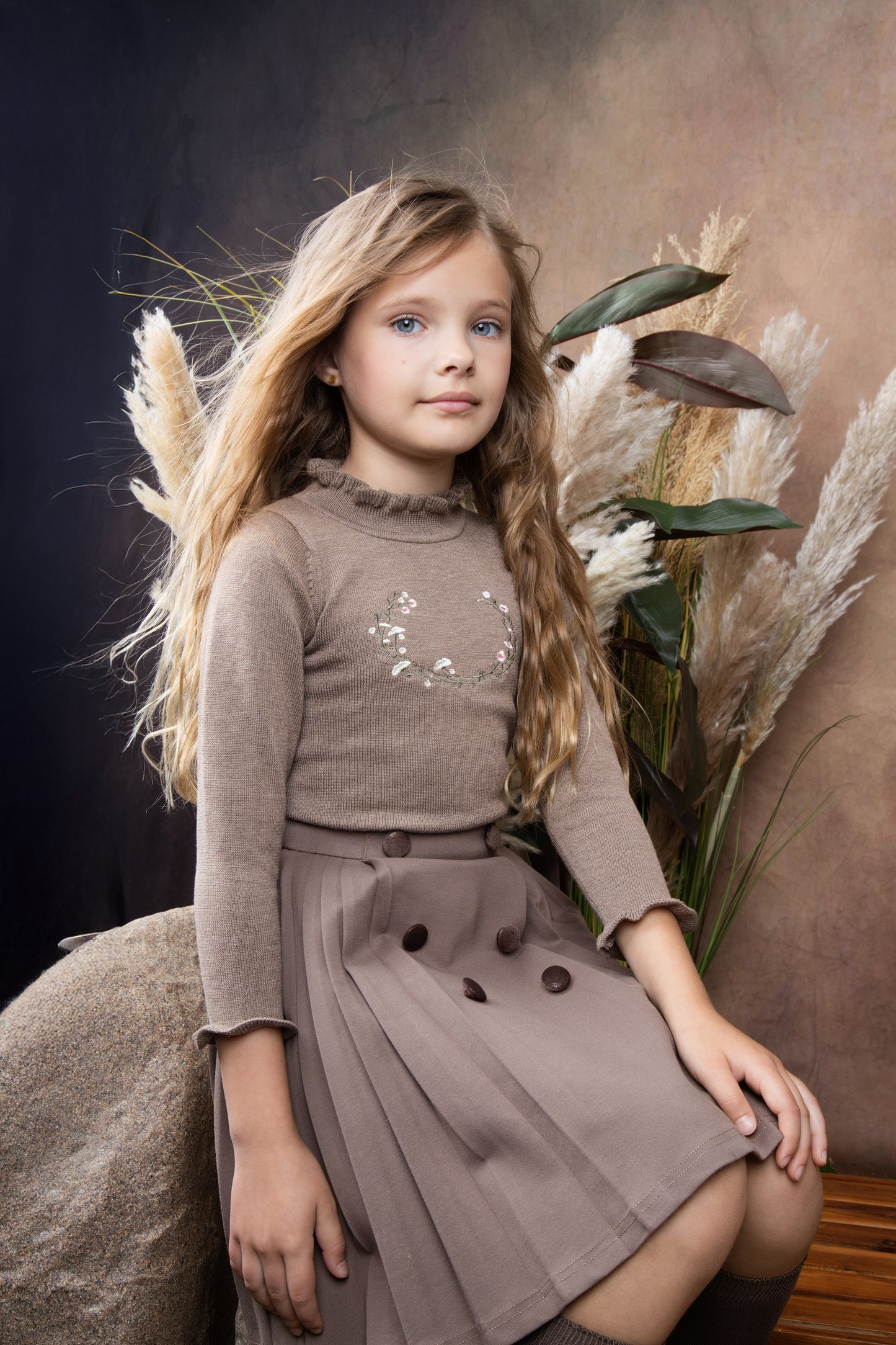 BELATI BROWN JERSEY PLEATED BUTTON SKIRT