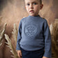 BELATI DUSTY BLUE EMBOSSED LOGO KNIT SWEATER