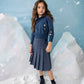 NOMA DUSKY BLUE PLEATED VELVET TAB SKIRT