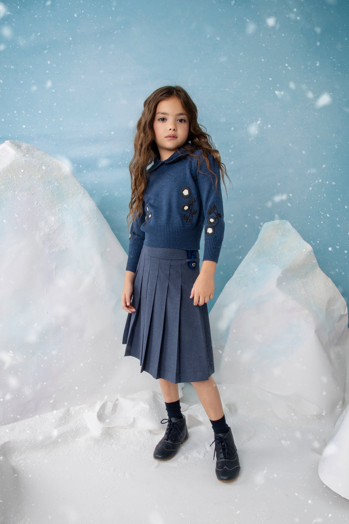 NOMA DUSKY BLUE PLEATED VELVET TAB SKIRT