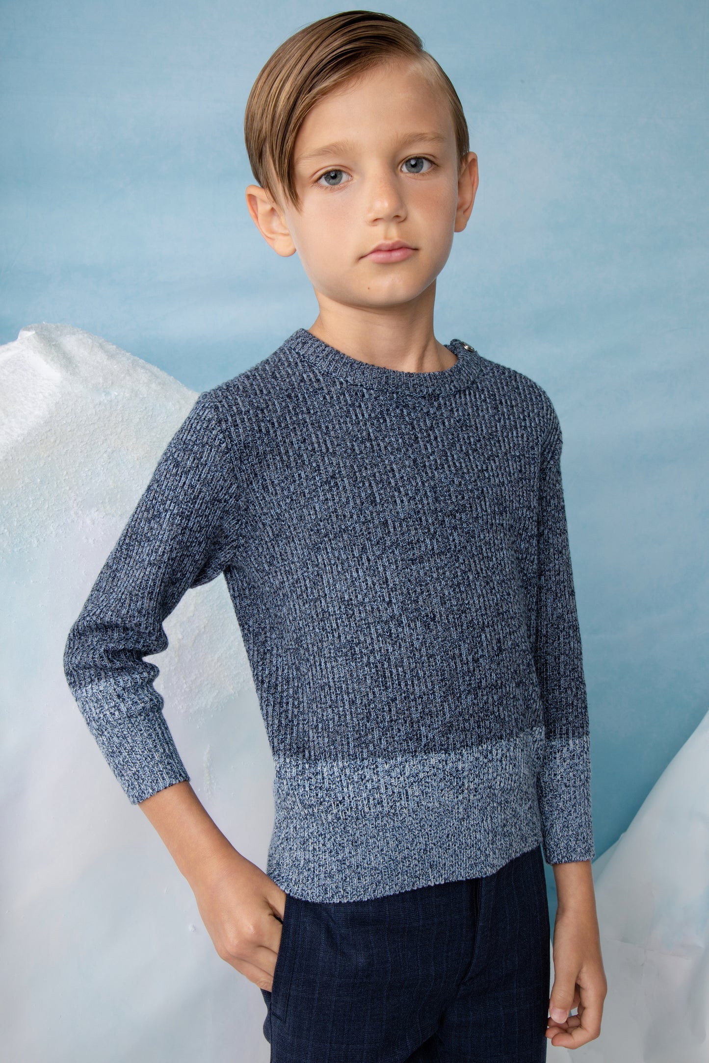 NOMA NAVY MARLED KNIT BUTTON SWEATER