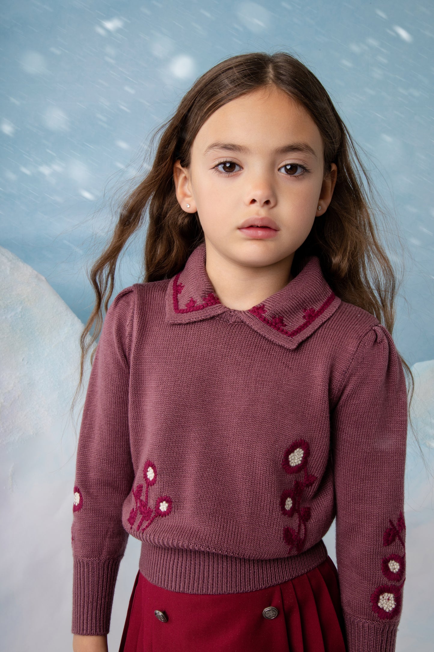NOMA BURGUNDY EMBROIDERED FLORAL KNIT SWEATER