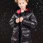 ELLABEE BLACK KNIT TRIM PUFFER LONG COAT