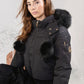 ELLABEE BLACK CANVAS POMPOM COAT