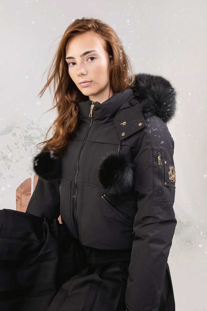 ELLABEE BLACK CANVAS POMPOM COAT