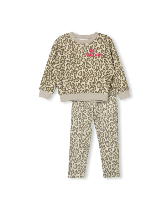 PHIL AND PHOEBE LEOPARD/PINK WORDED SWEATSHIRT SET