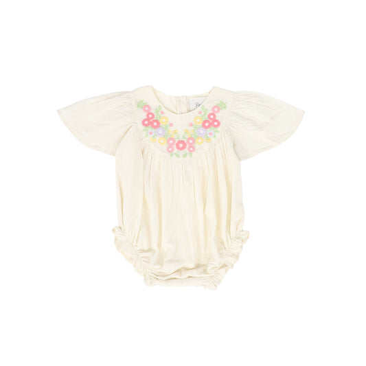 PERNILLE BEIGE FLOWER EMBROIDERED ROMPER
