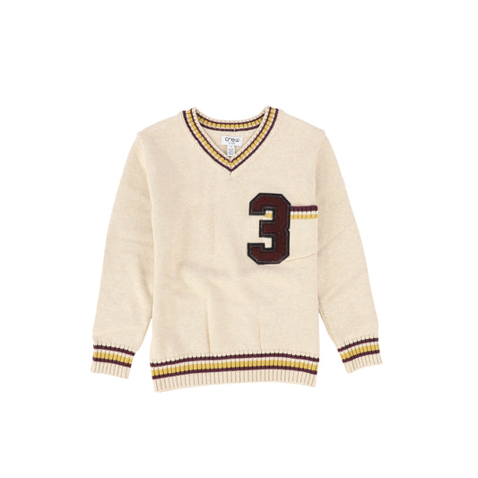 CREW KIDS BEIGE VARSITY TRIM KNIT SWEATER [FINAL SALE]