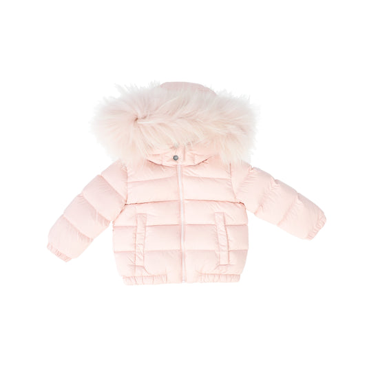 ADD PALE PINK FUR TRIM PUFFER COAT
