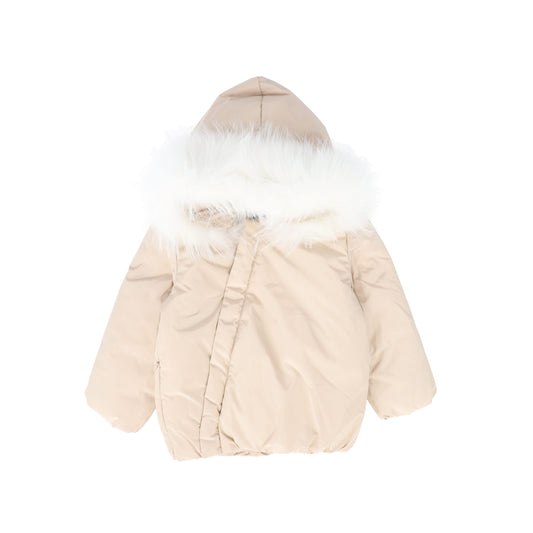 IBIS PINK/WHITE FUR TRIM PUFFER COAT