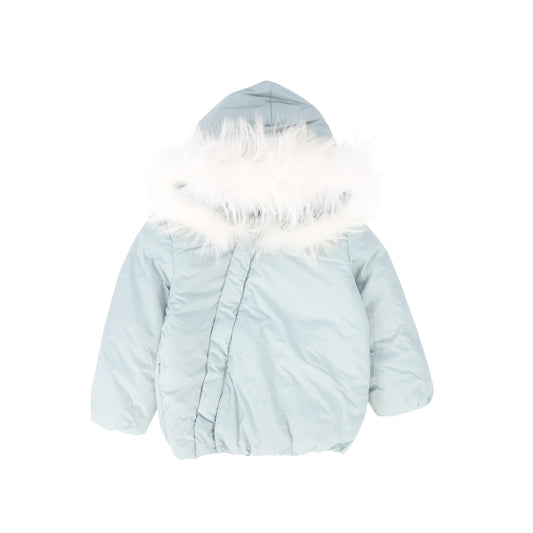 IBIS BLUE/WHITE FUR TRIM PUFFER COAT