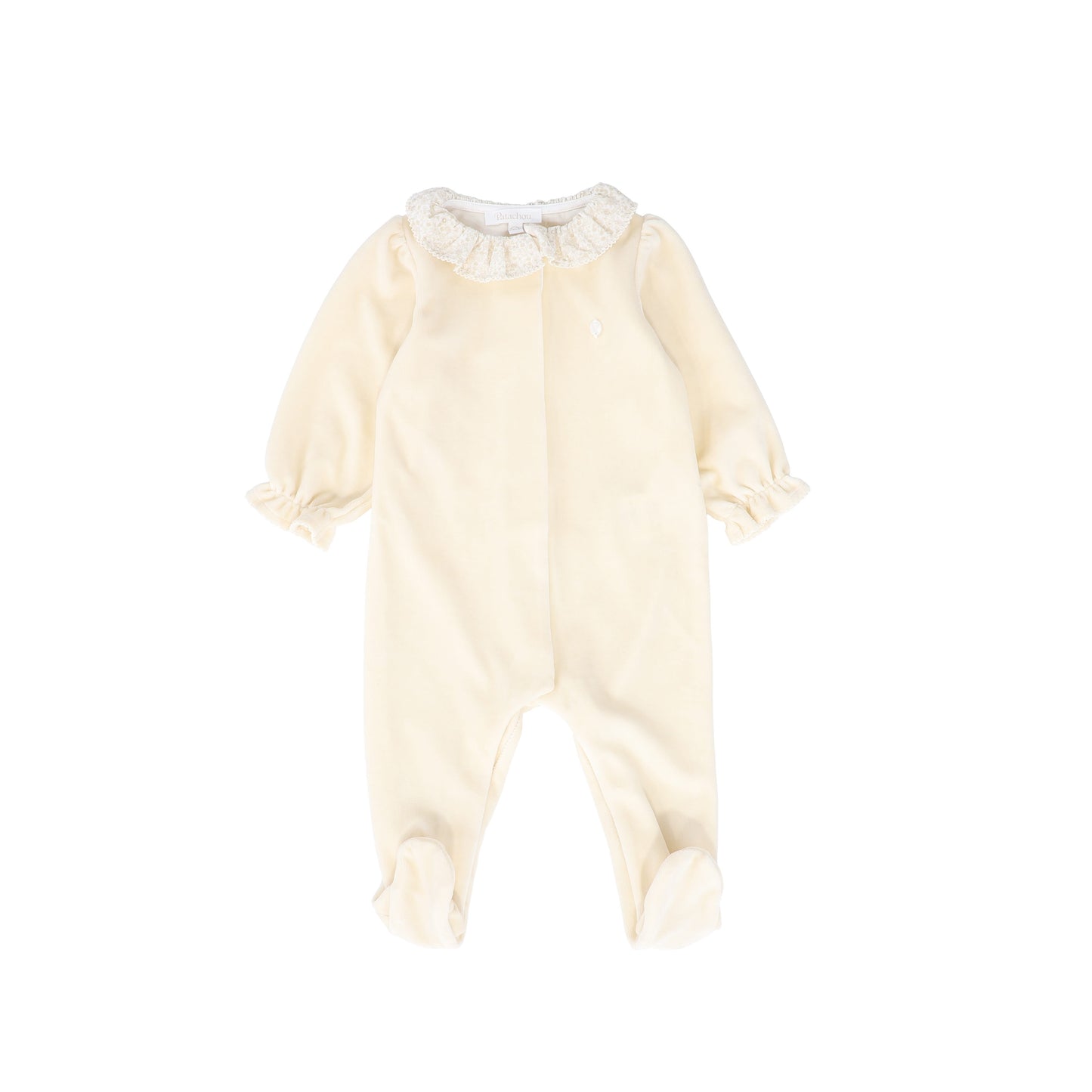 PATACHOU BEIGE VELOUR RUFFLE COLLAR FOOTIE