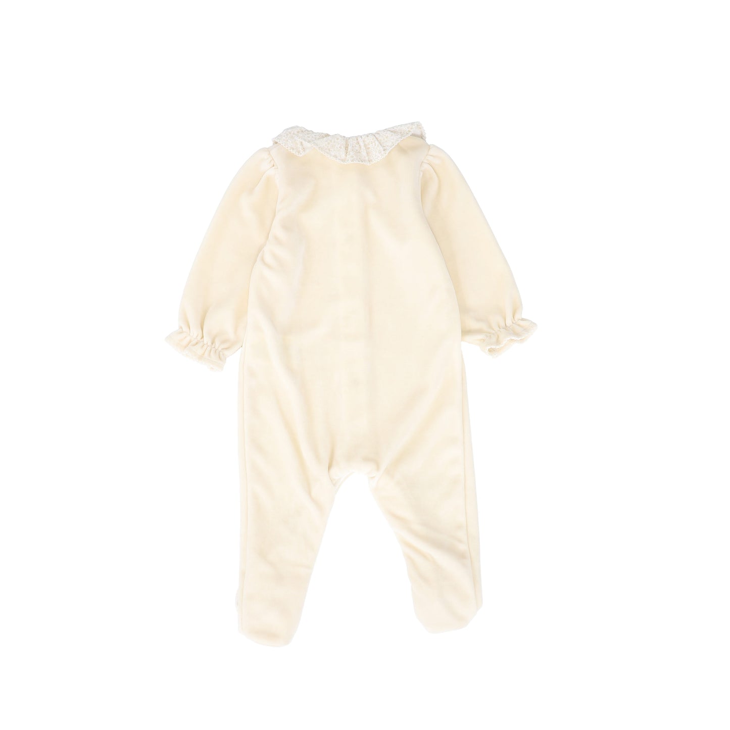 PATACHOU BEIGE VELOUR RUFFLE COLLAR FOOTIE