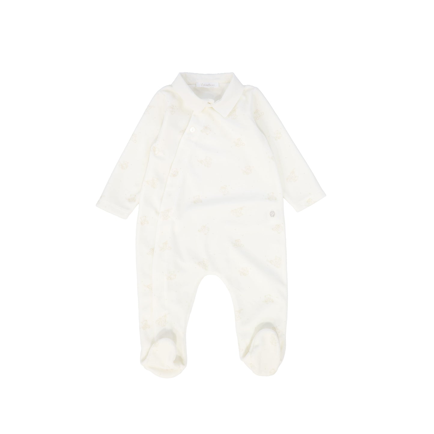 PATACHOU IVORY VELOUR BEAR PRINTED FOOTIE