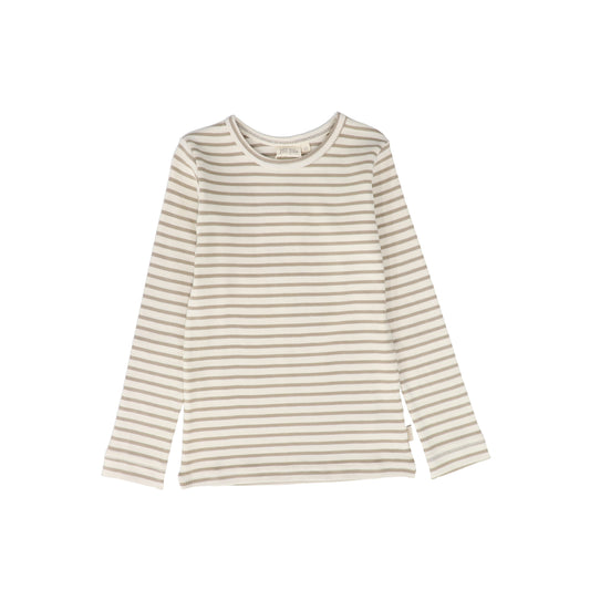PETIT PIAO TAUPE STRIPE RIBBED T-SHIRT
