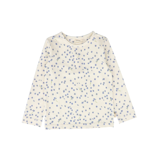 PETIT PIAO CREAM/BLUE FLORAL PRINTED TEE