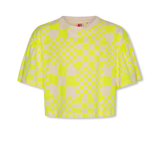AO76 YELLOW CHECKERED DESIGNED BELL SLEEVE TEE