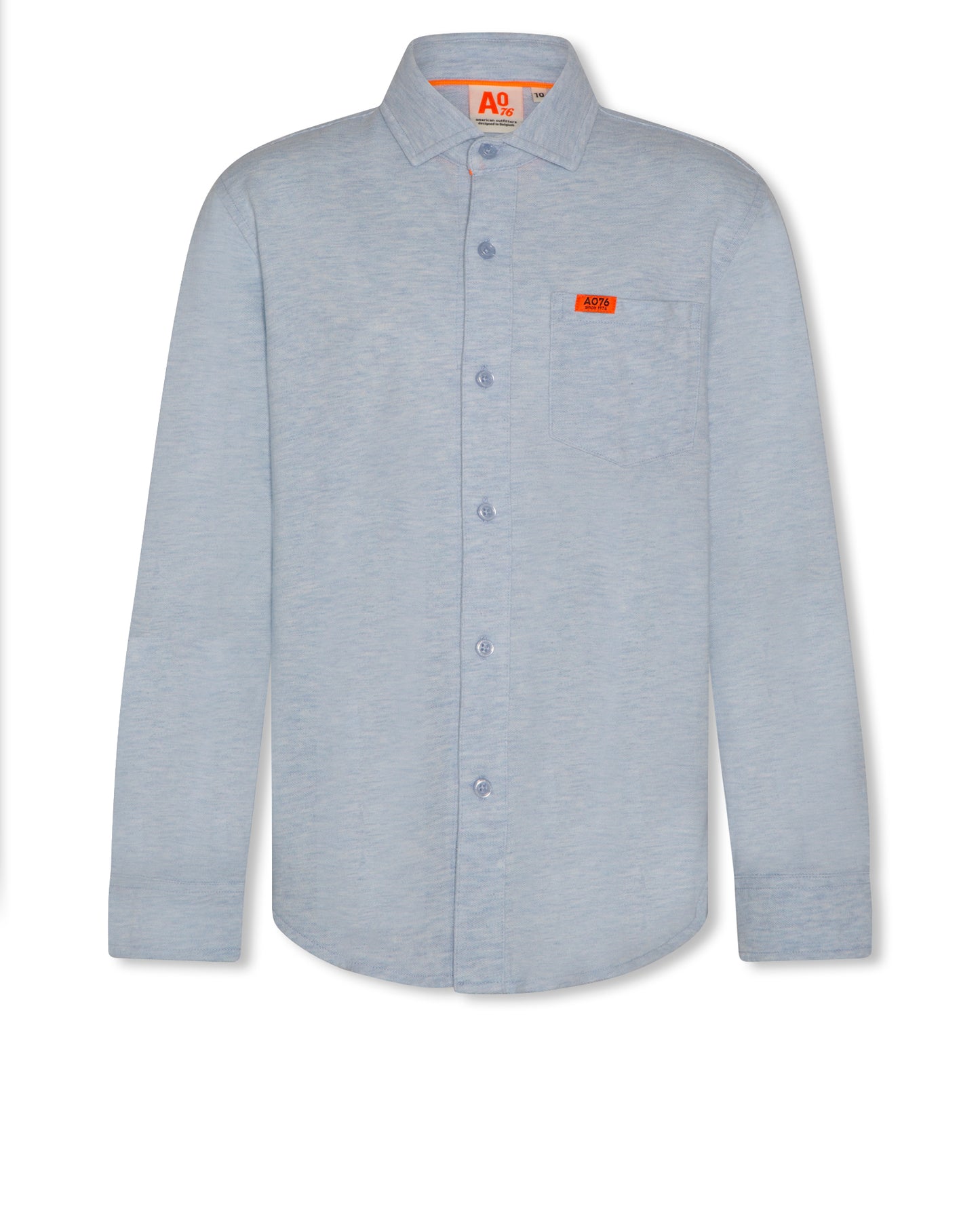 AO76 LIGHT BLUE HEATHER BUTTON LS POLO