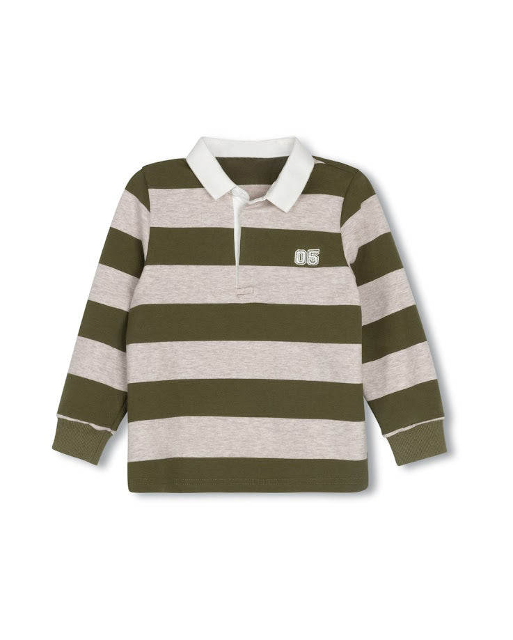 DUKE AND PORT OLIVE GREEN WIDE STRIPE POLO