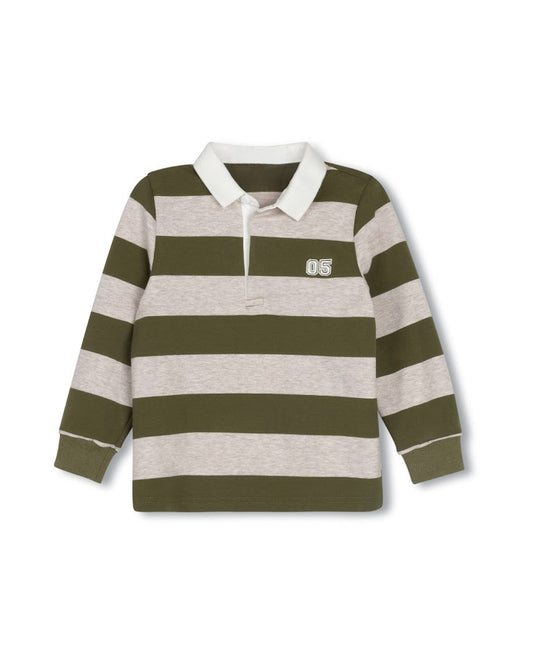 DUKE AND PORT OLIVE GREEN WIDE STRIPE POLO