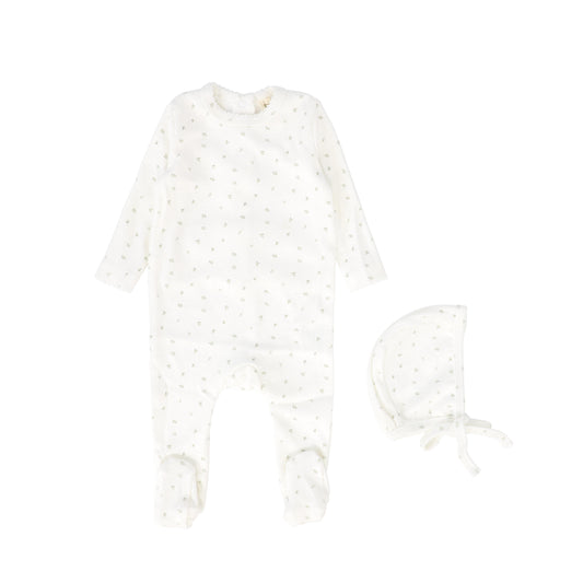 BEBE JOLEE SAGE FLORAL PRINTED FOOTIE AND BONNET