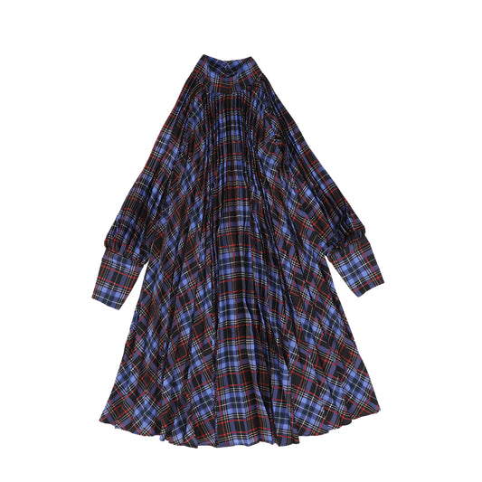 CHRISTINA ROHDE BLUE CHECKED PLEAT DRESS [FINAL SALE]