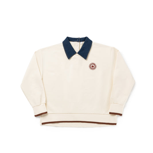 BIRNHAM ON THE SEA ECRU/DENIM COLLAR SWEATSHIRT