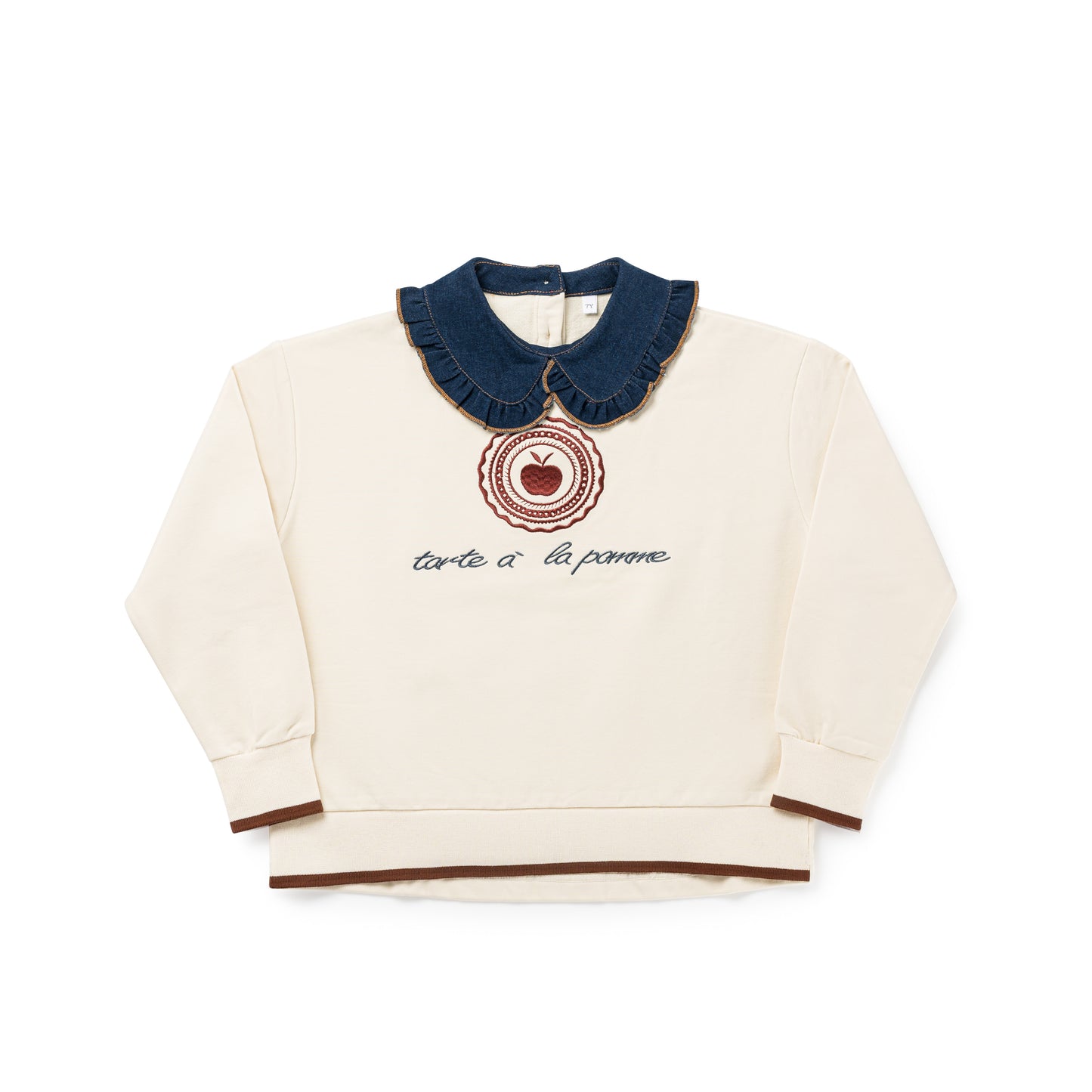 BIRNHAM ON THE SEA ECRU/DENIM SCALLOP TRIM COLLAR SWEATSHIRT