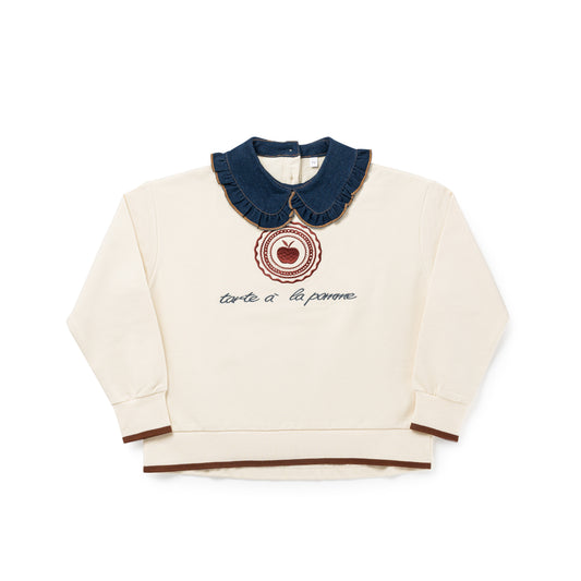 BIRNHAM ON THE SEA ECRU/DENIM SCALLOP TRIM COLLAR SWEATSHIRT
