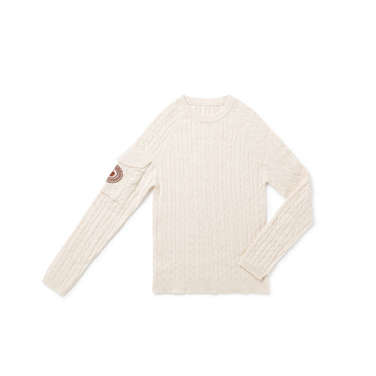 BIRNHAM ON THE SEA ECRU CABLE KNIT CREWNECK SWEATER