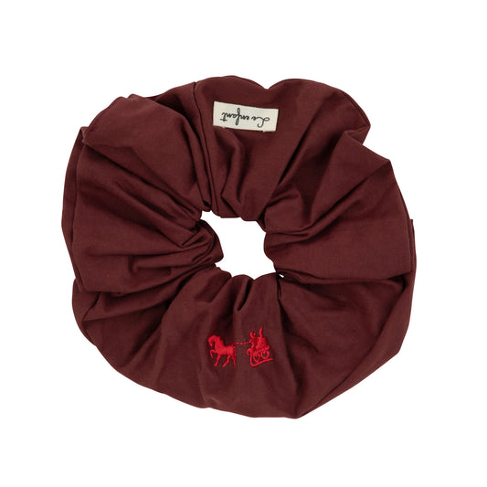LE ENFANT BURGUNDY HORSE EMBROIDERED SCRUNCHIE [FINAL SALE]