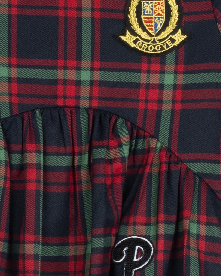 PHIL AND PHOEBE RED PLAID APPLIQUE DRESS