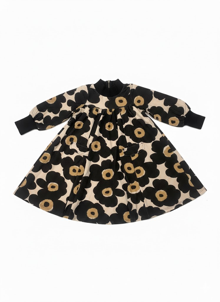 BIRNHAM ON THE SEA BEIGE FLOWER PRINT MOCKNECK SWING DRESS