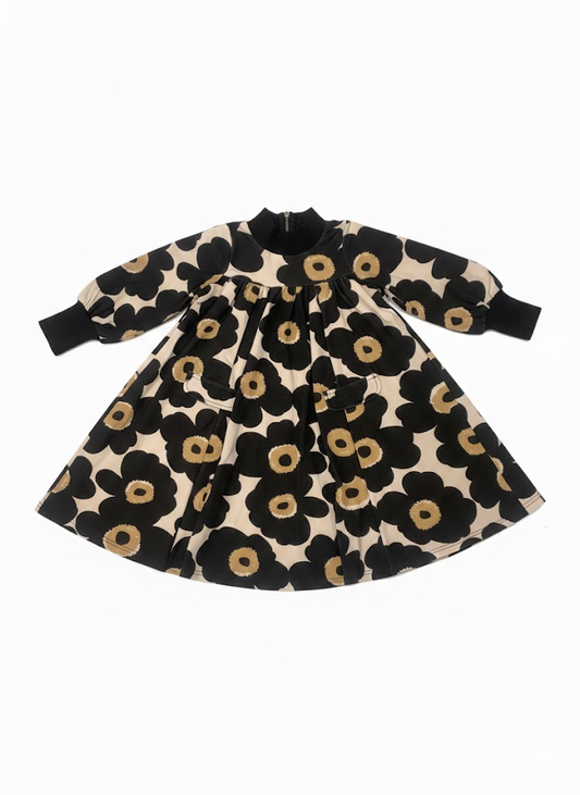 BIRNHAM ON THE SEA BEIGE FLOWER PRINT MOCKNECK SWING DRESS