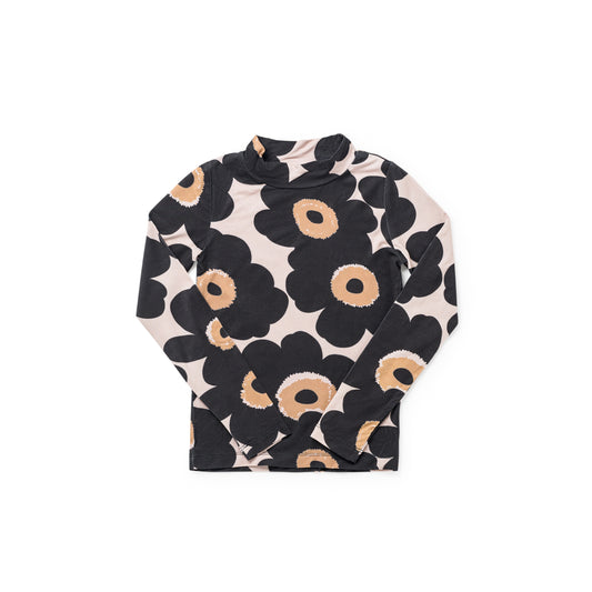 BIRNHAM ON THE SEA BEIGE FLOWER PRINT MOCKNECK T-SHIRT