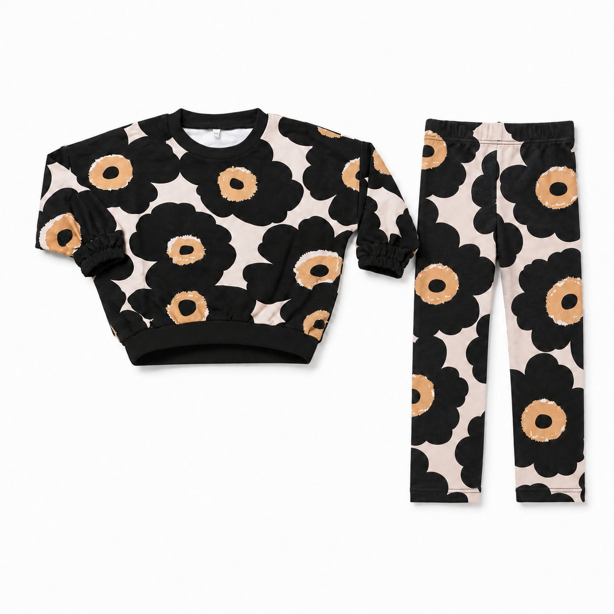 BIRNHAM ON THE SEA BEIGE FLOWER PRINT CROPPED SWEATSHIRT SET