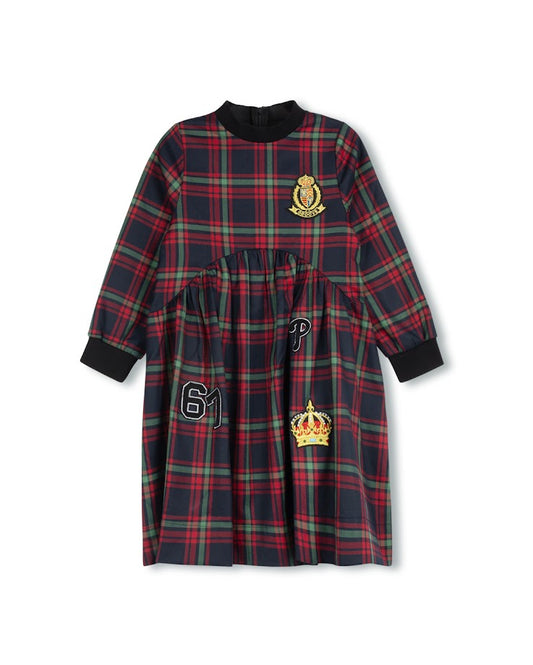 PHIL AND PHOEBE RED PLAID APPLIQUE DRESS