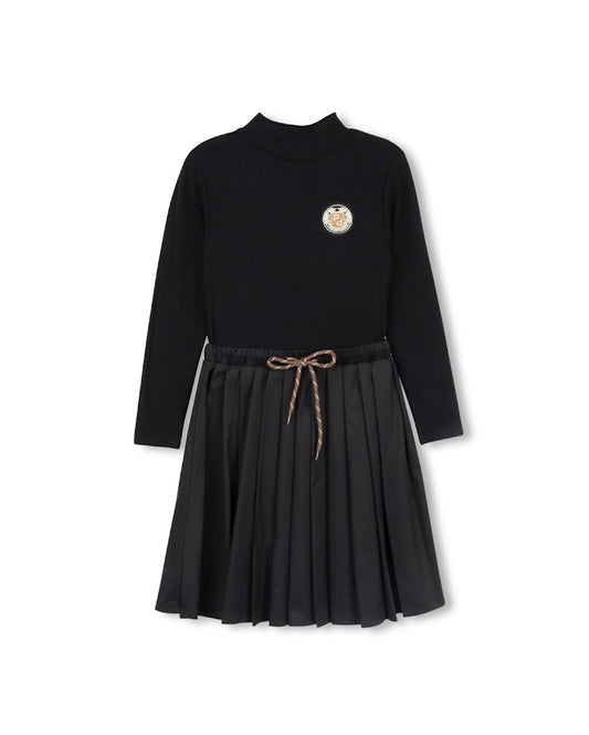 PHIL AND PHOEBE BLACK RIBBED EMBLEM CRINKLE DRESS