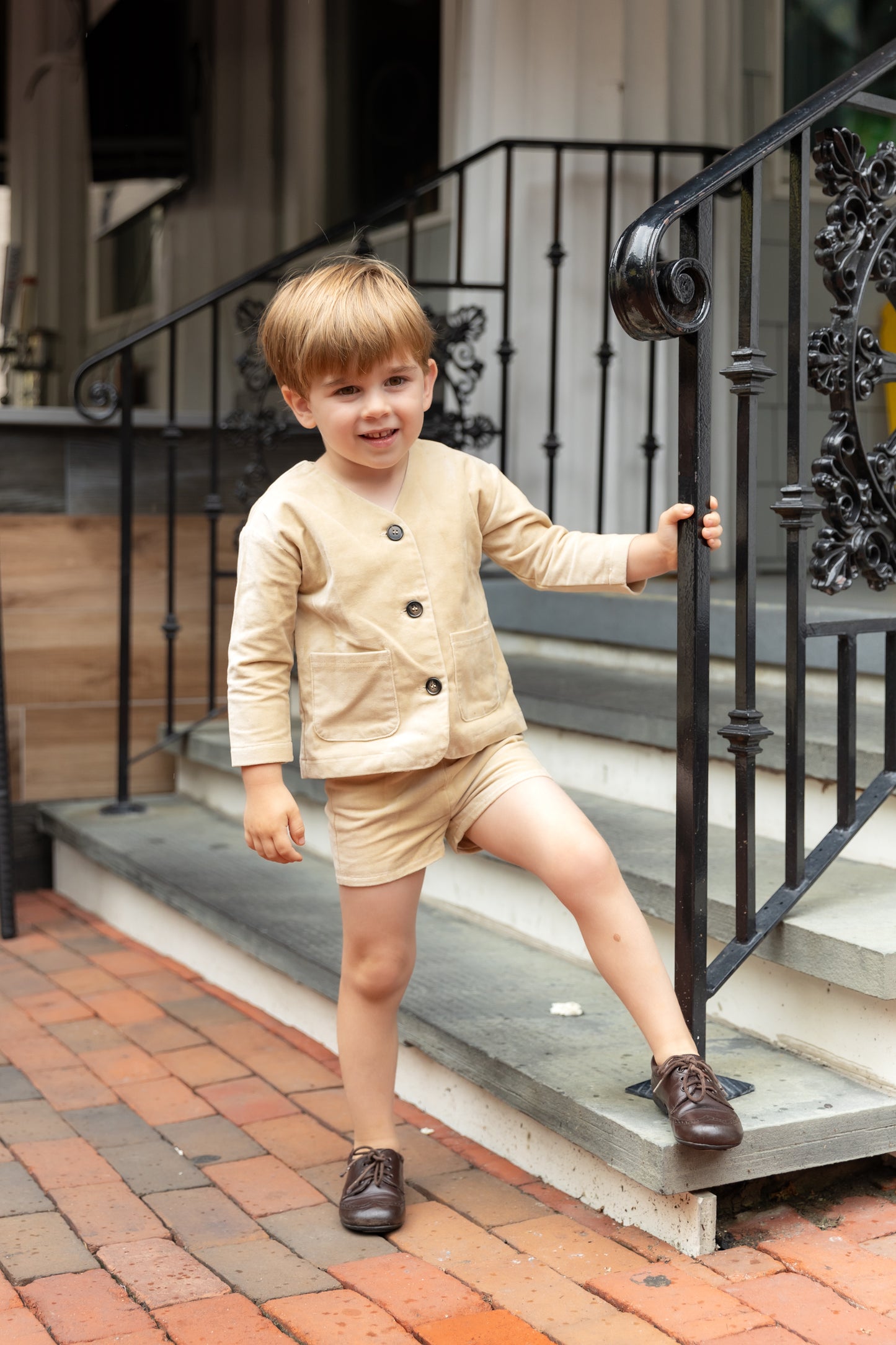NOUNELLE TAN VELOUR BUTTON BLAZER