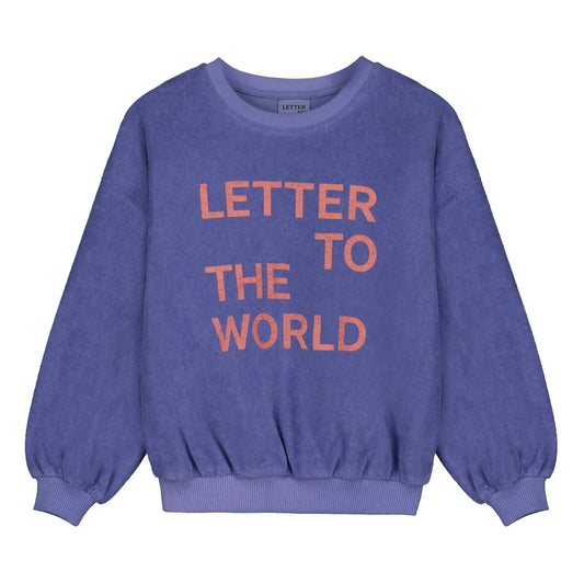 LETTER TO THE WORLD PURPLE TERRY WORDED SWEATSHIRT