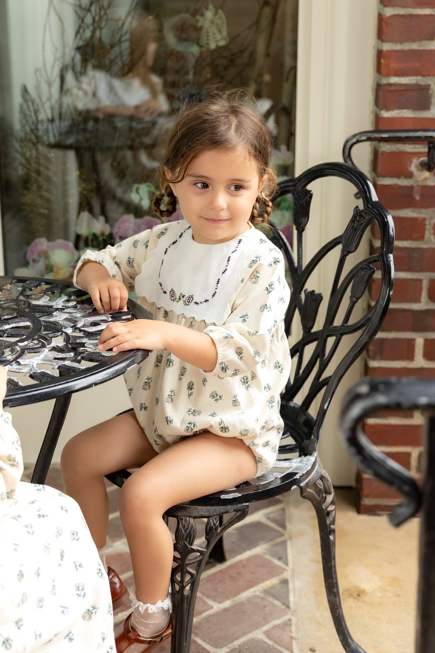 NOUNELLE CREAM FLORAL CORDUROY BIB ROMPER