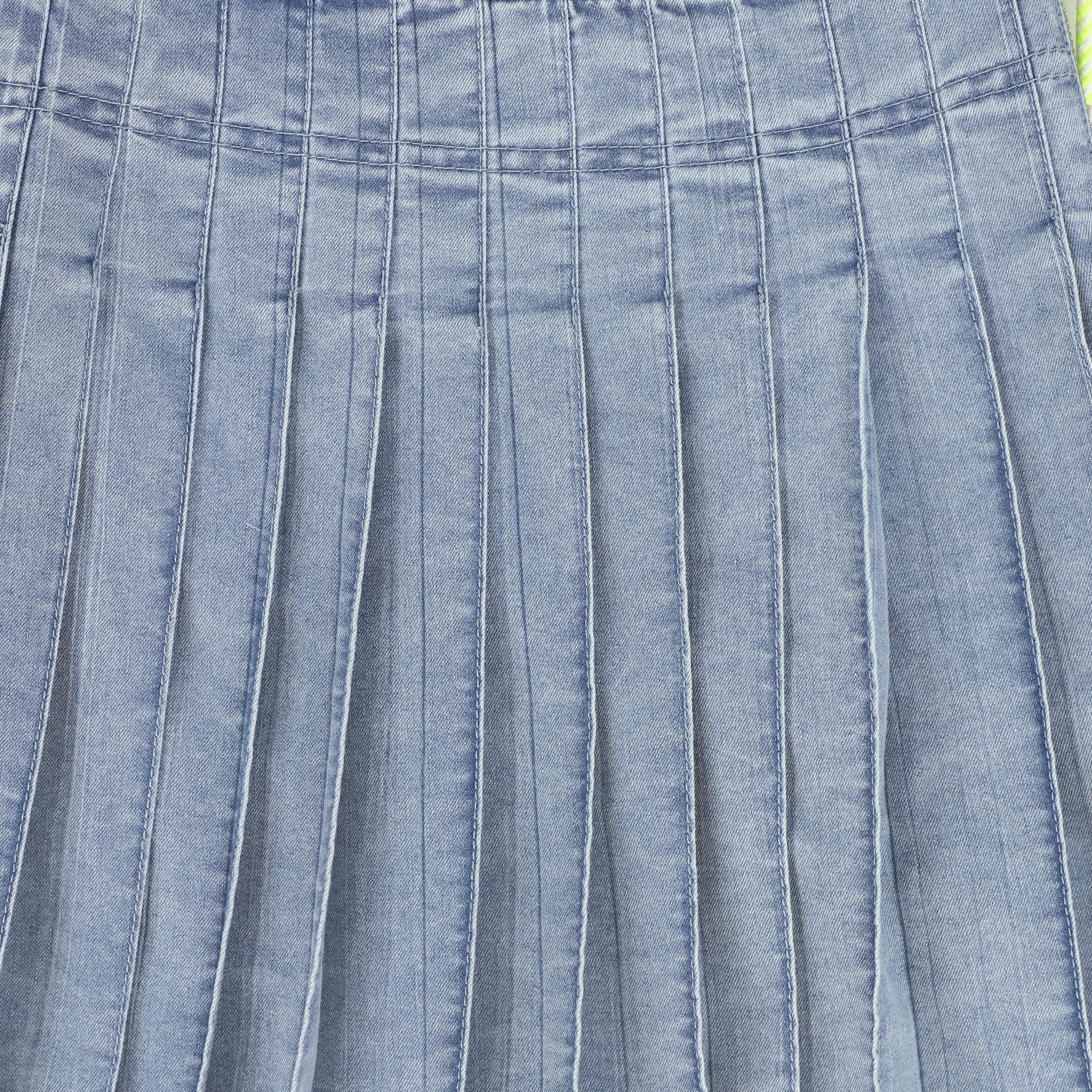 BACE COLLECTION LIGHT BLUE DENIM ROPE PLEAT SKIRT [FINAL SALE