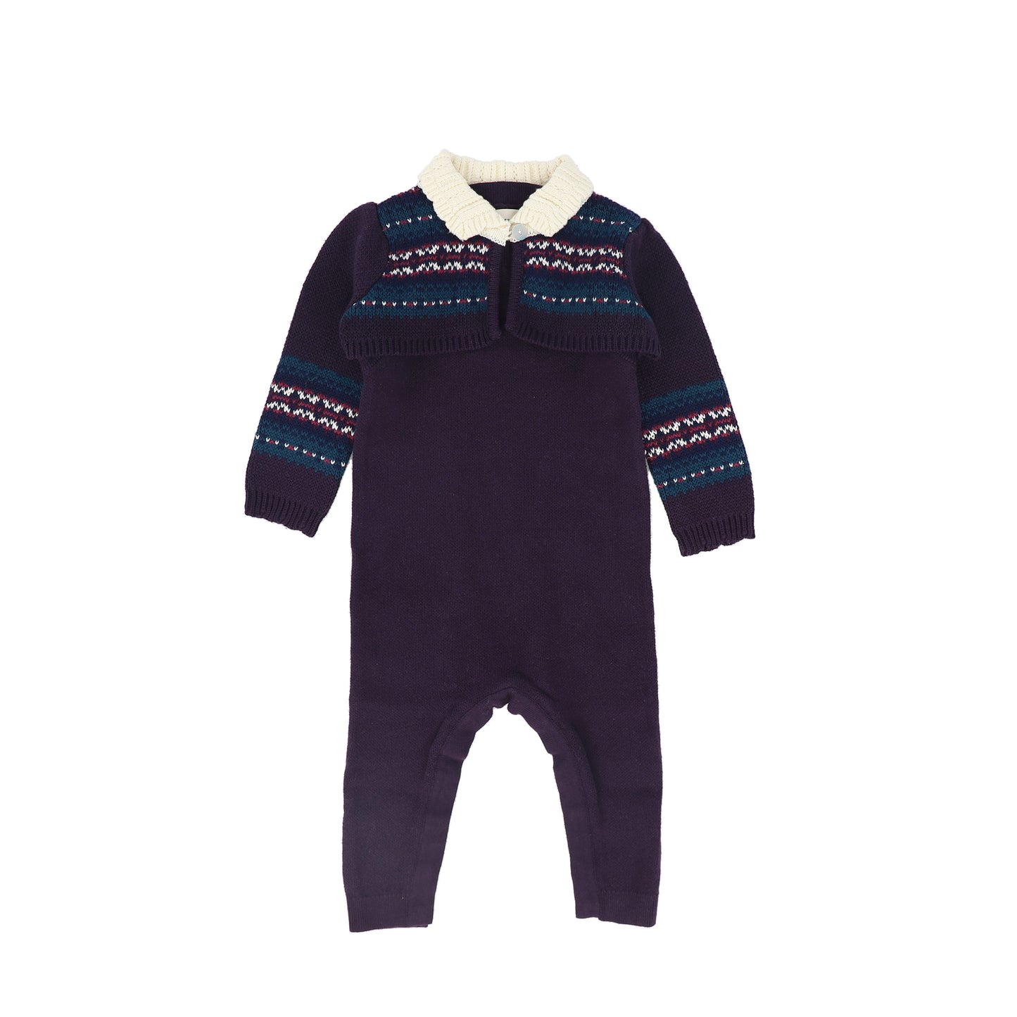 LA NINA PURPLE/BLUE INTARSIA KNIT RUFFLE ROMPER SET