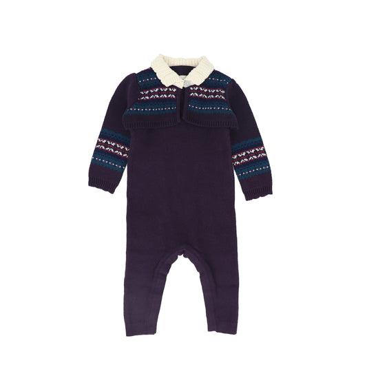 LA NINA PURPLE/BLUE INTARSIA KNIT RUFFLE ROMPER SET