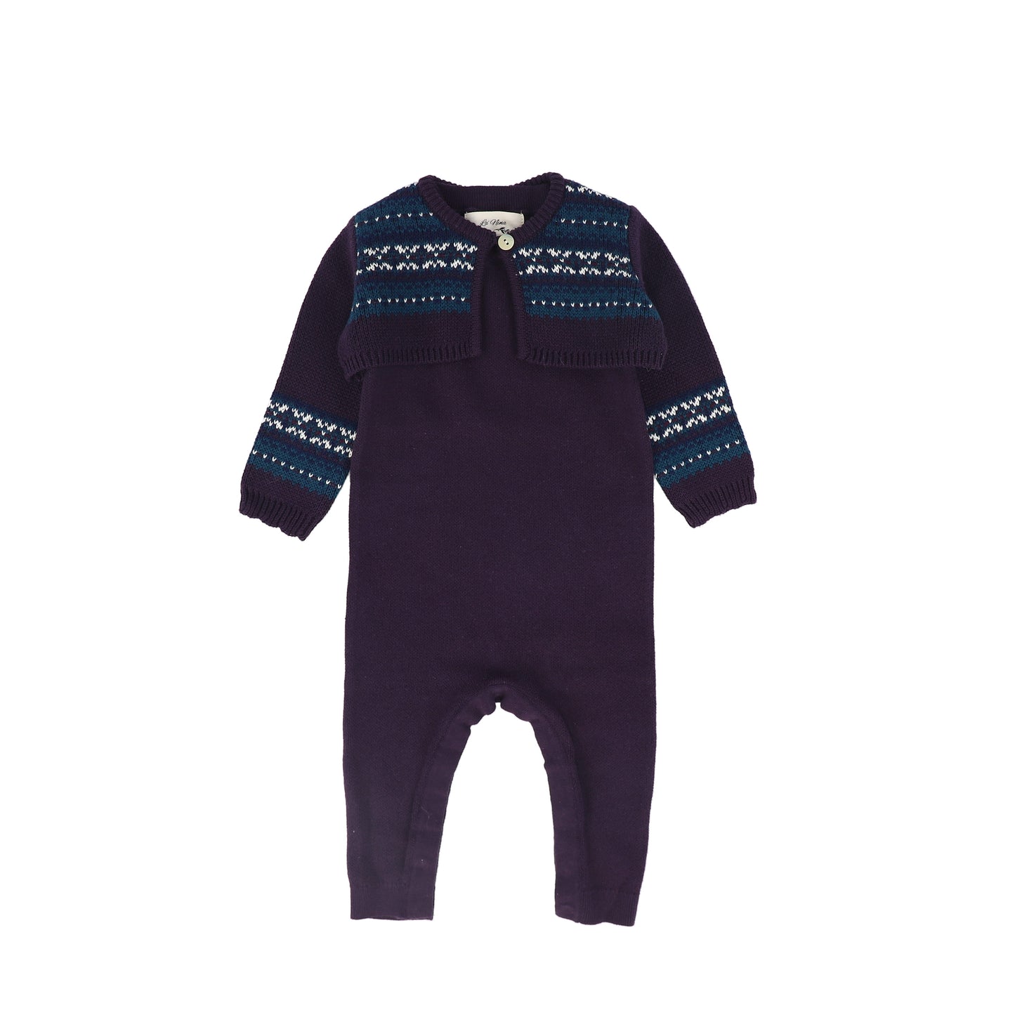 LA NINA PURPLE/BLUE INTARSIA KNIT ROMPER SET