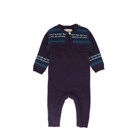 LA NINA PURPLE/BLUE INTARSIA KNIT ROMPER SET