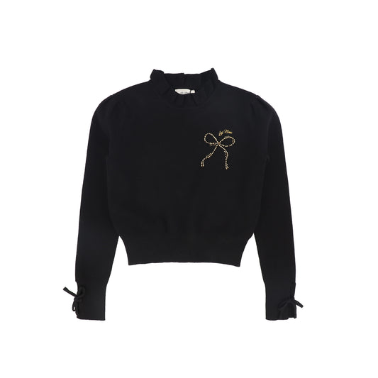 LA NINA BLACK BEADED BOW SWEATER