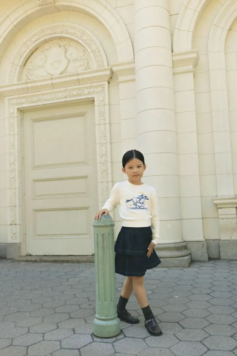 COTTIER CREAM/BLUE RIDING HORSE KNIT SWEATER