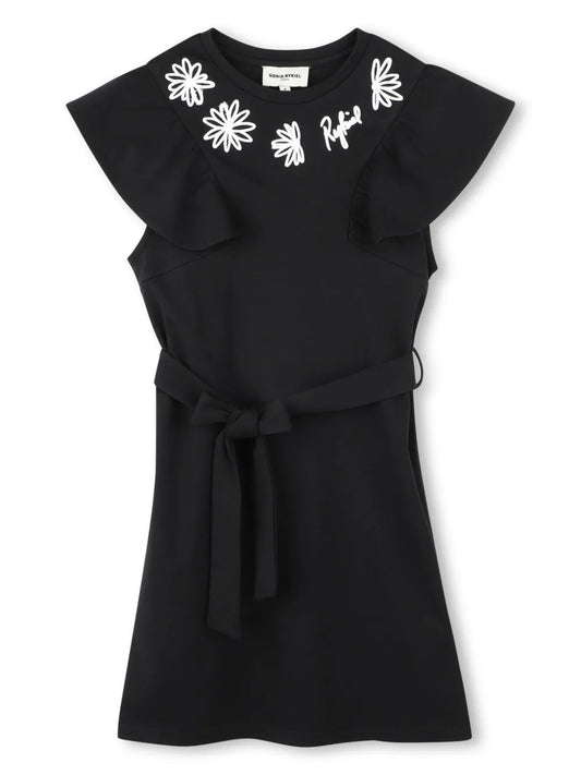 SONIA RYKIEL BLACK RUFFLE TRIM DRESS