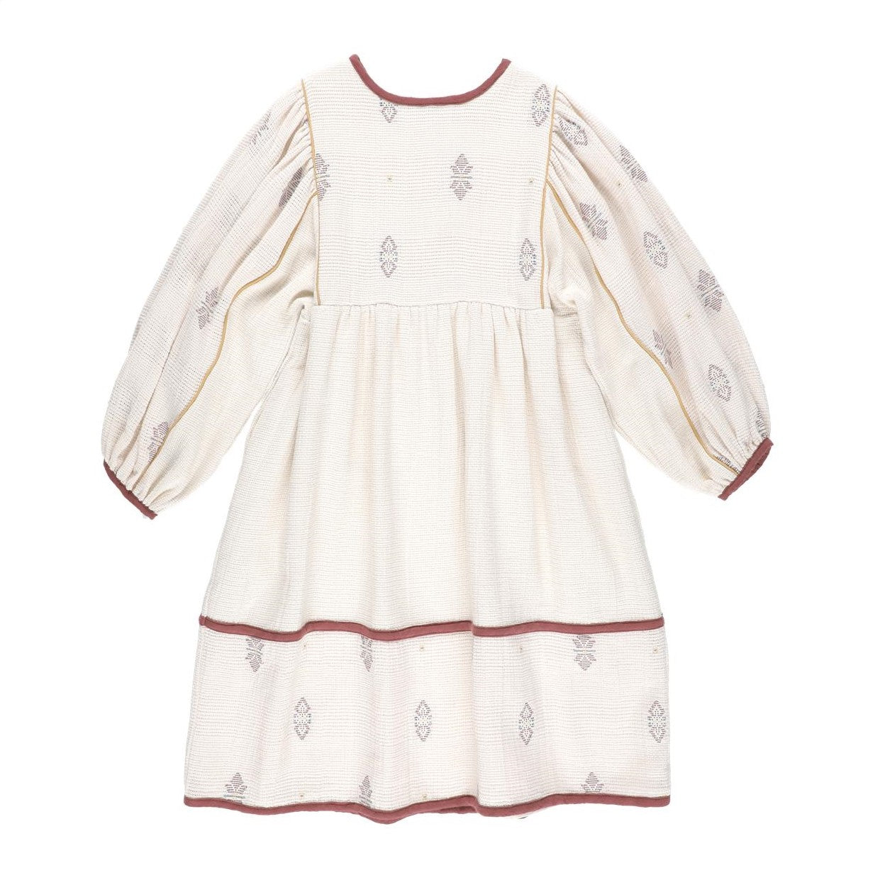 BELLE CHIARA CREAM BOX NECK EMBROIDERED DRESS [FINAL SALE]